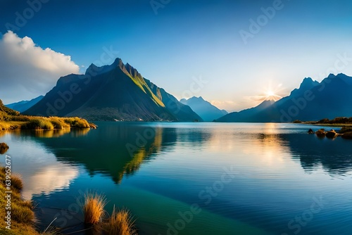 lake in mountains generated by AI technology 