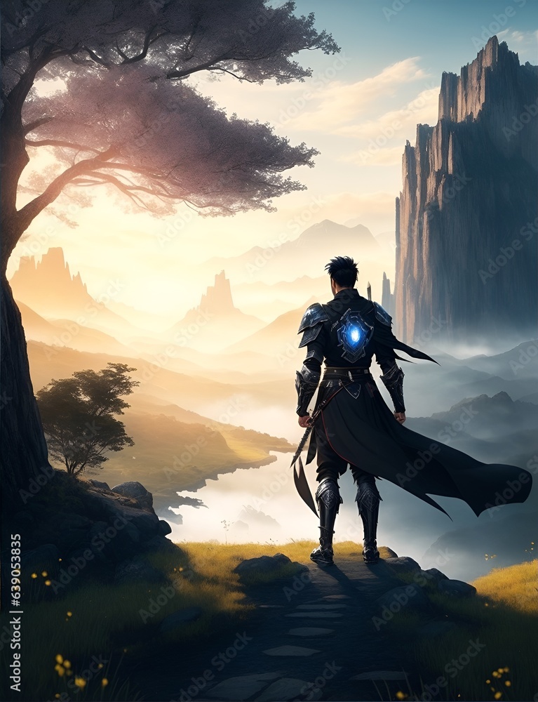 Photo of a man standing on top of a hill overlooking a majestic forest Photo of a man standing on top of a hill overlooking a majestic forest