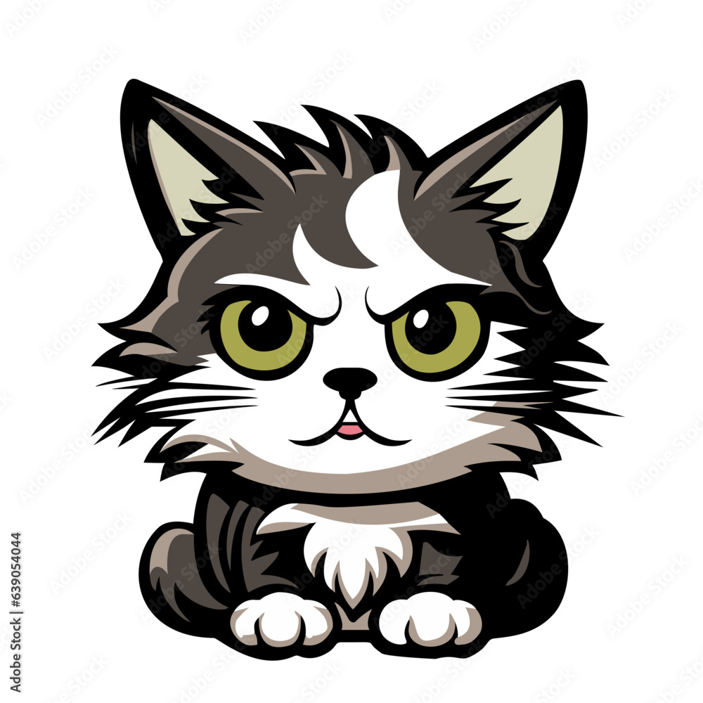 black and white kitten with fierce expression on white black and white kitten with fierce expression on white
