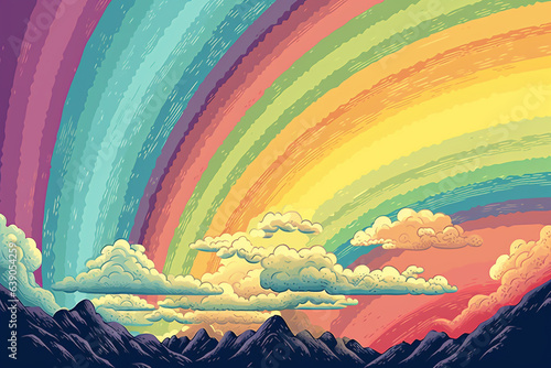 Illustration of rainbow and mountains generative AI