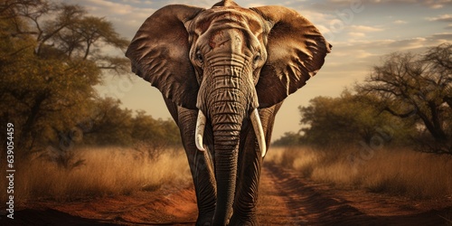 Close-up portrait of an African elephant. Wild and natural habitat. Generative AI © 22_monkeyzzz