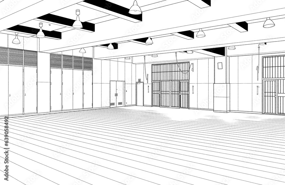 Fototapeta premium 漫画風ペン画イラスト 学校_道場