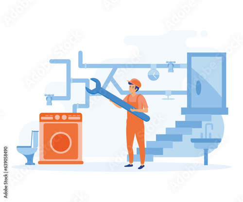 House maintenance concept. Roofing and basement services, windows and doors replacement and installation, broken glass, flat vector modern illustration