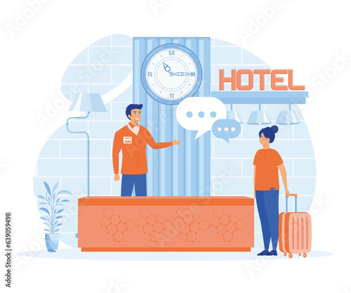 Hotel services for business concept. Hotel accommodation, business lobby, hotel lobby bar, flat vector modern illustration