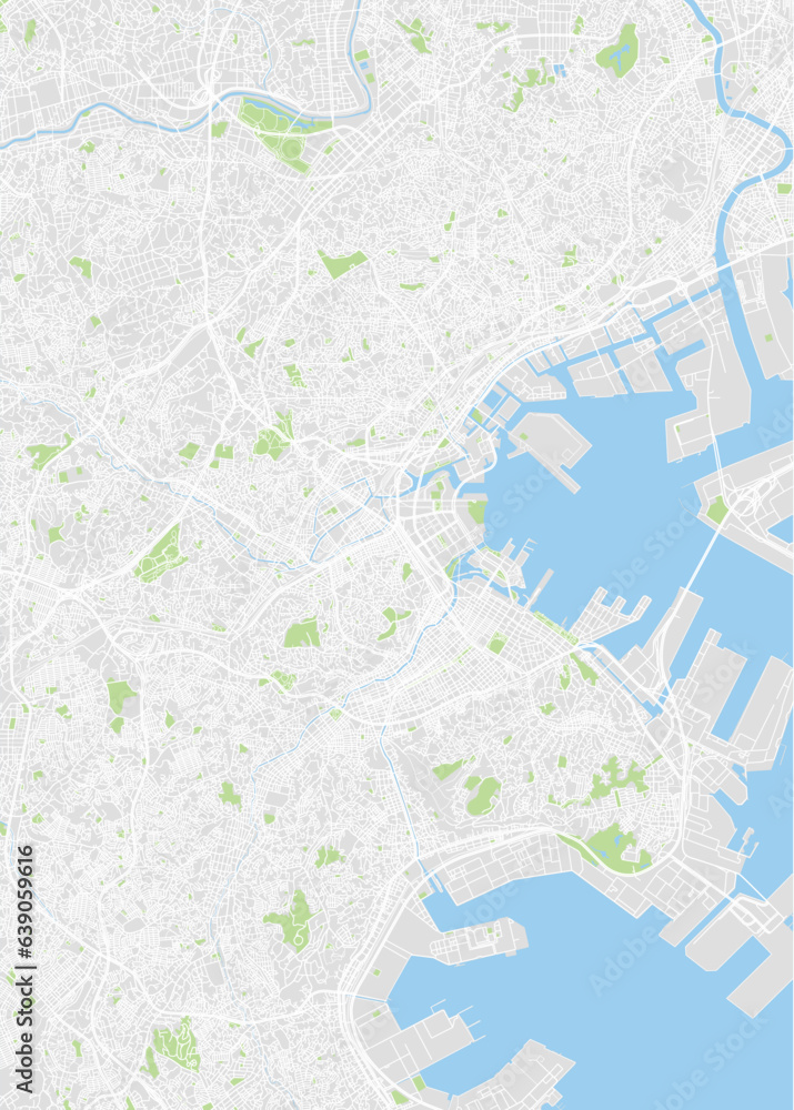 City map Yokohama, color detailed plan, vector illustration