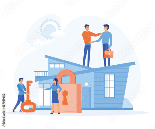 Buying a house, protection and security, real estate and turnkey rental, flat vector modern illustration