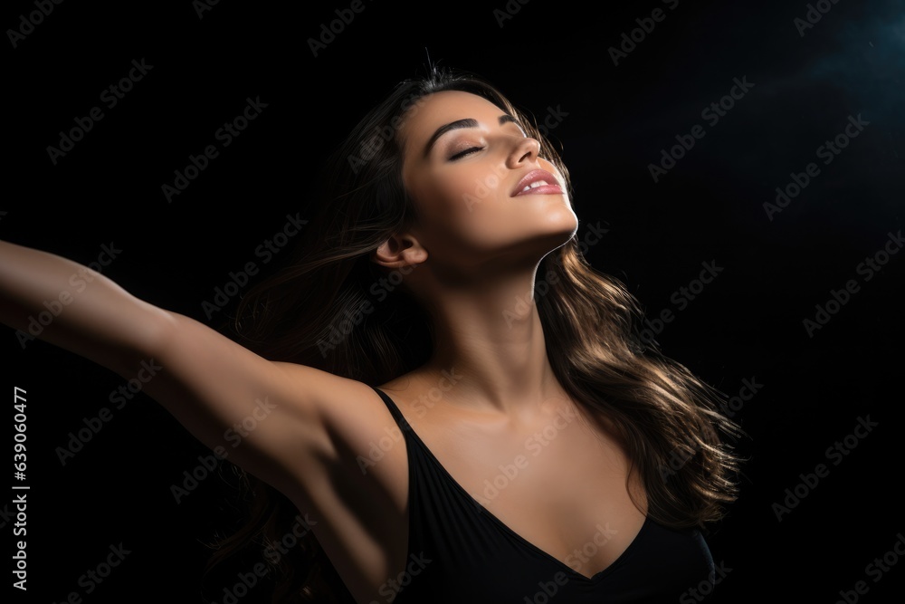 Young happy woman with brown hair - studio photo