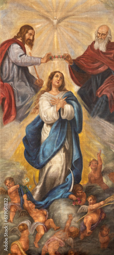 VALENCIA, SPAIN - FEBRUAR 17, 2022: The painting of Immaculate Conception in the church Iglesia de Nuestra Señora de Monteolivete by unknown artist.