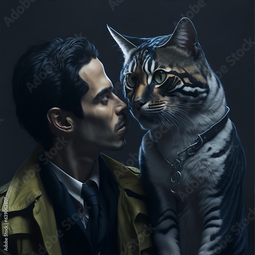 man with cat paiting. Ai Generated photo