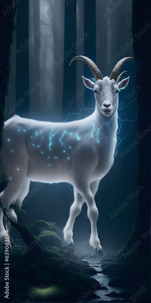 Φωτογραφία Photo of a majestic white goat standing proudly in the heart of a lush forest