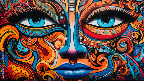 Vivid Expressions: Tribal-Inspired Mural Masterpiece