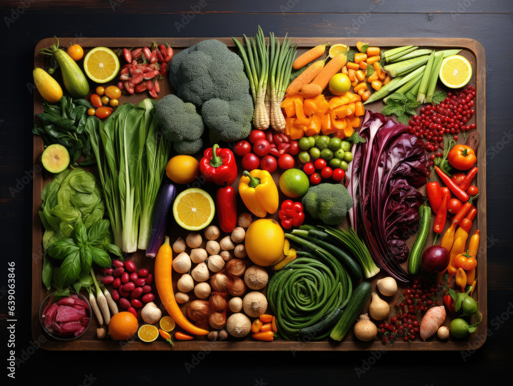 A variety of fresh fruits and vegetables, promoting the concept of wholesome and nutritious eating habits.