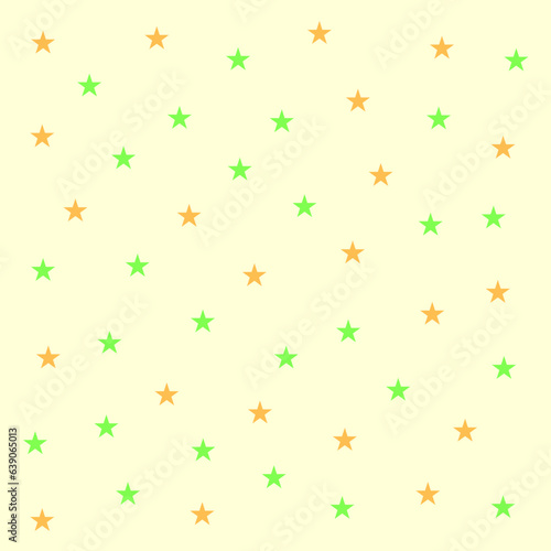 Light background with patterns of little stars in green and orange color – Decorative paper with ornaments of little stars