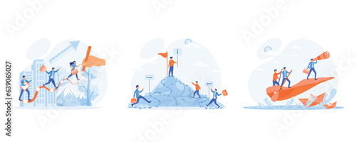  Leadership and teamwork concept, sales people, leadership, career, success, vision for future, set flat vector modern illustration