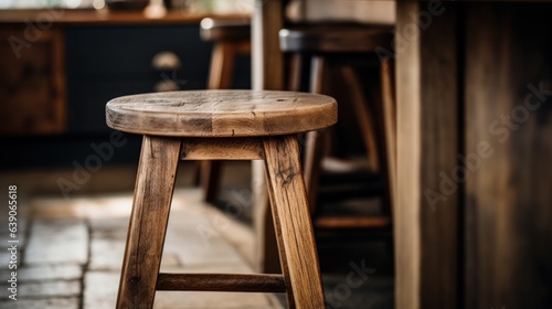 close up of rustic wooden kitchen stool.