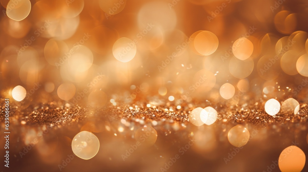 Golden background with highlights, sparkles and blurred bokeh. ai generation