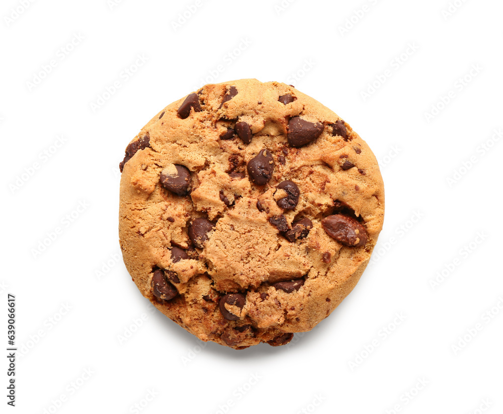 Tasty cookie with chocolate chips on white background Tasty cookie with chocolate chips on white background