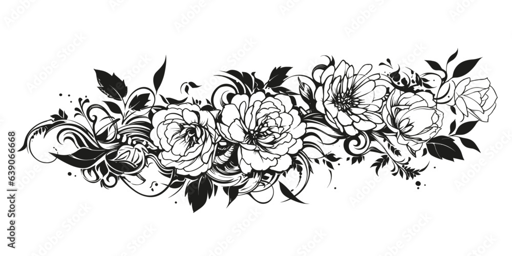 tattoo sleeve in the form of flowers, black on a white background, vector graphics