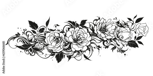 Obraz na płótnie tattoo sleeve in the form of flowers, black on a white background, vector graphics w salonie