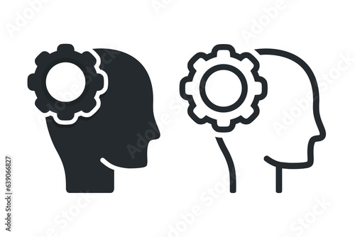Person with gear, cogwheel icon. Vector illustration