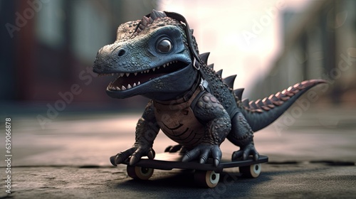 Cute dinosaur riding a skateboard 