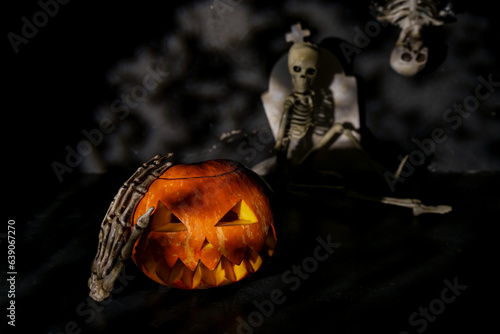 Carved Halloween pumpkin wi...