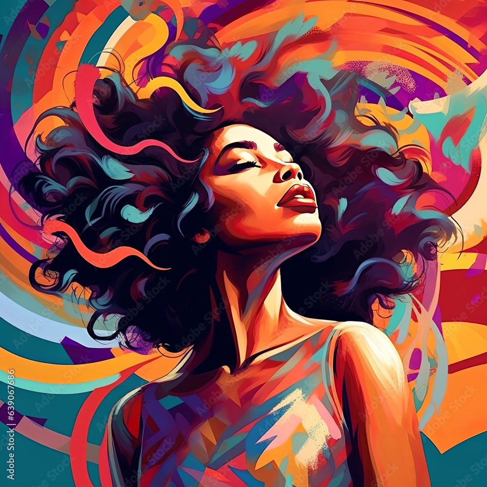 All About Color, Illustration of Female with Colorful Swirls