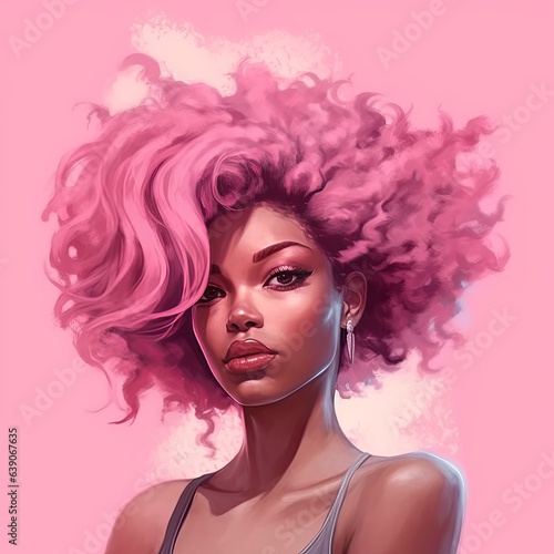 Illustration of Female with Pink, Short Afro and Pink Background © NesliHunFoto