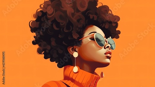 Sexy African American Female and Her Beautiful Afro Against Orange Background © NesliHunFoto