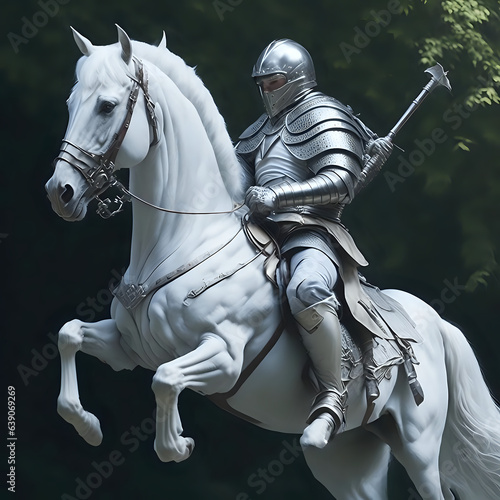 Medieval lord on a white horse in the desert, high resolution, 4k, 8k, created with generative AI © Ka Arts