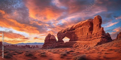 Scenic view of rock formation against sky at sunset