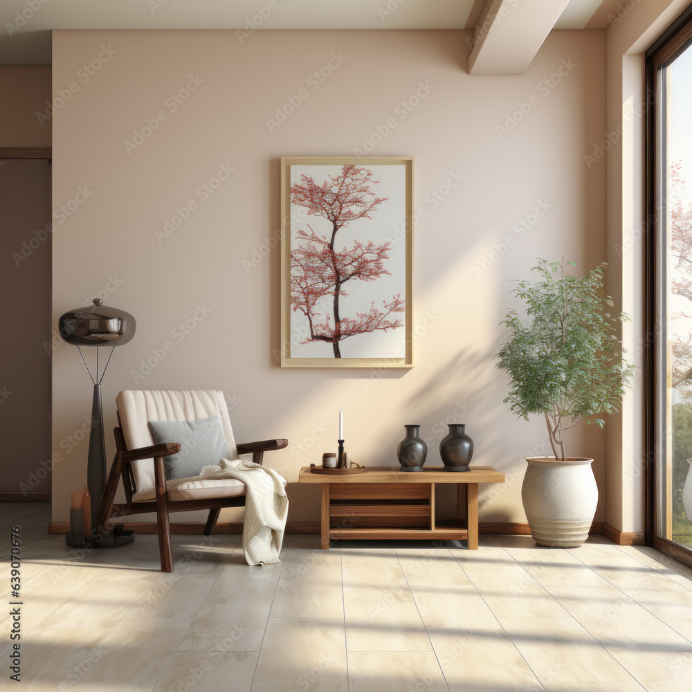 Fototapeta premium Beige walls in a modern hallway