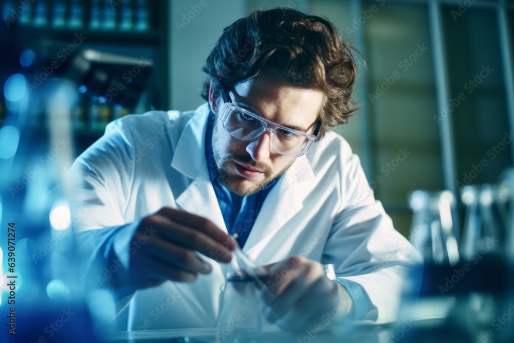 Male scientist working in the laboratory. Medical and scientific research and development concept. Male scientist working in the laboratory. Medical and scientific research and development concept.