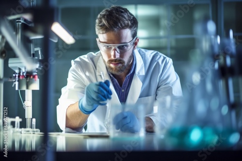 Male scientist working in the laboratory. Science, chemistry, biology, medicine and people concept. © Anne Schaum