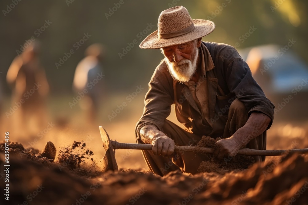 Farmer working on the field, preparing land for planting crops. Farmer working on the field, preparing land for planting crops.