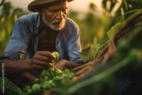 Farmer working in his field, Harvesting vegetables in the field