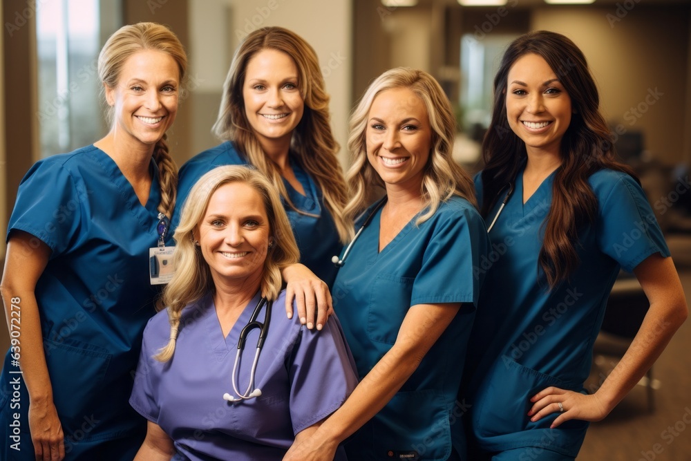 Obraz premium Portrait of a group of smiling medical workers standing in a hospital