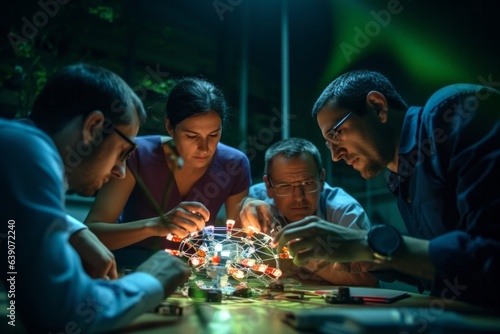 Group of asian people working with lighting bulb in the office.