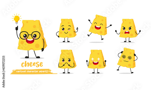cute cheese cartoon with many expressions. cheese different activity pose vector illustration flat design set.