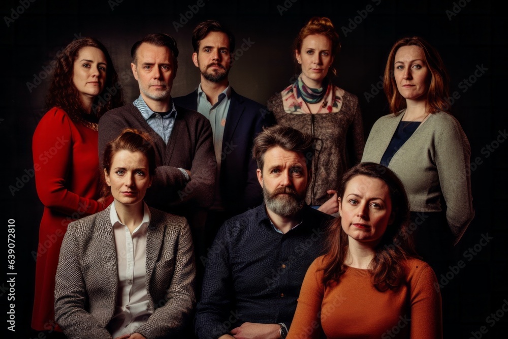 Portrait of a group of business people on a dark background.