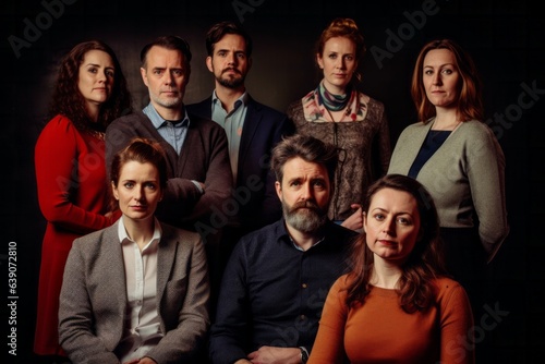 Portrait of a group of business people on a dark background.