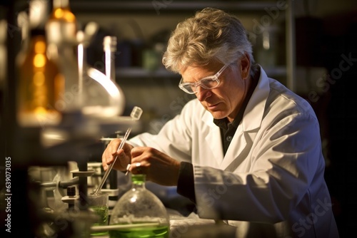 Senior scientist working in a lab (shallow DOF; color toned image)