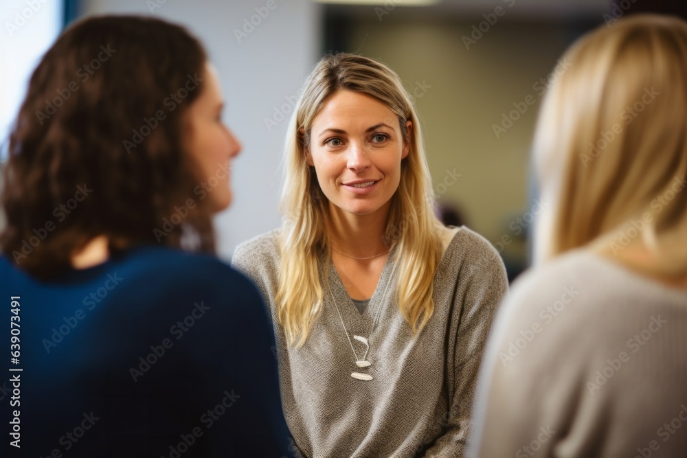 Group of young women talking in a meeting at the university or college Group of young women talking in a meeting at the university or college