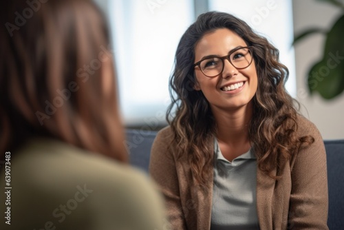 Group portrait photography of a compassionate psychologist listening attentively to a patient's concerns 