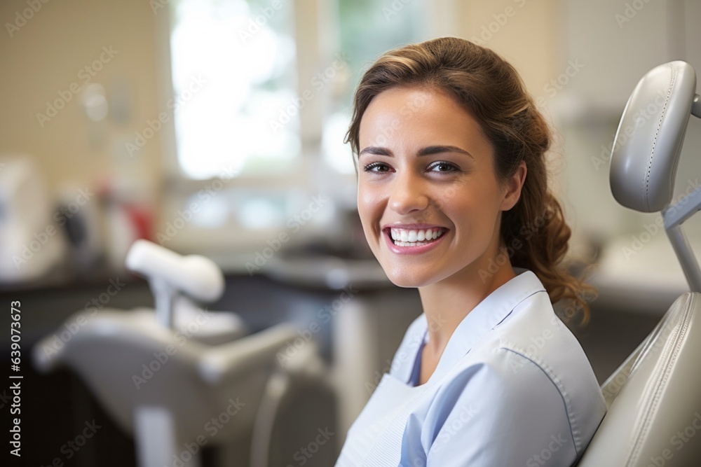 Portrait of happy female dentist smiling at camera in dentistry office
