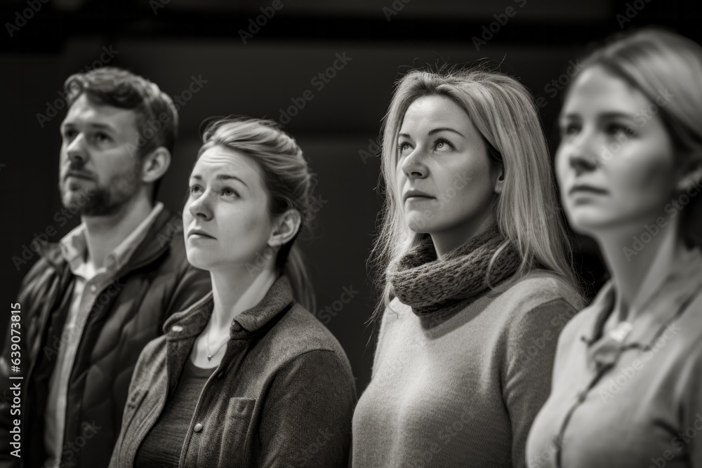 Group of young people standing in a row and looking at the camera Group of young people standing in a row and looking at the camera
