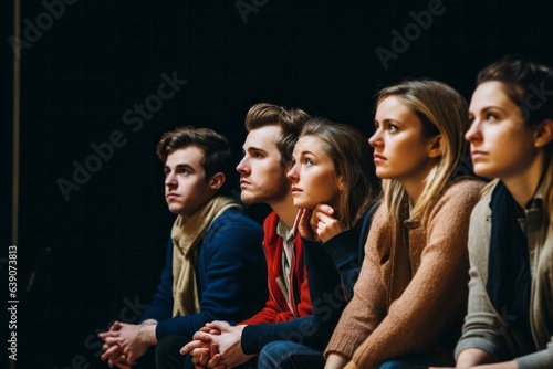 Group of young people sitting in a row and looking at the camera
