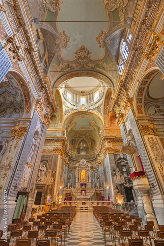 GENOVA, ITALY - MARCH 8, 2023: The nave of baroque church Chiesa dei Santi Vi...