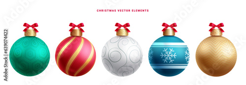 Christmas balls vector set design. Christmas balls with pattern, bauble sphere, round shape objects isolated in white background. Vector illustration xmas colorful balls collection.
