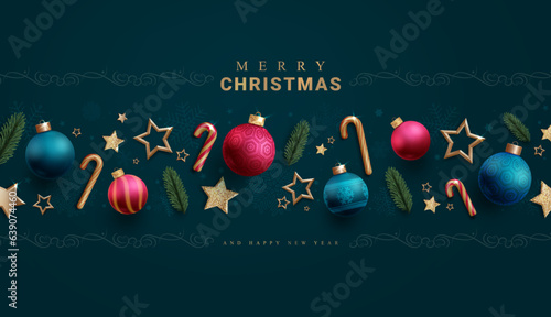 Merry christmas text vector design. Christmas greeting card with elegant xmas elements and ornaments decoration. Vector illustration seasonal card background.

